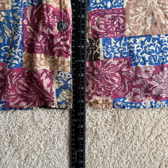 Robert Stock 100% Silk Shirt Mens Size S Patchwork Floral Button Up Long Sleeve - Picture 8 of 10